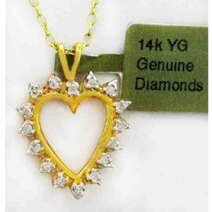 Genuine 0.24 Ct Diamonds 14k Yellow Gold Heart Pendant
